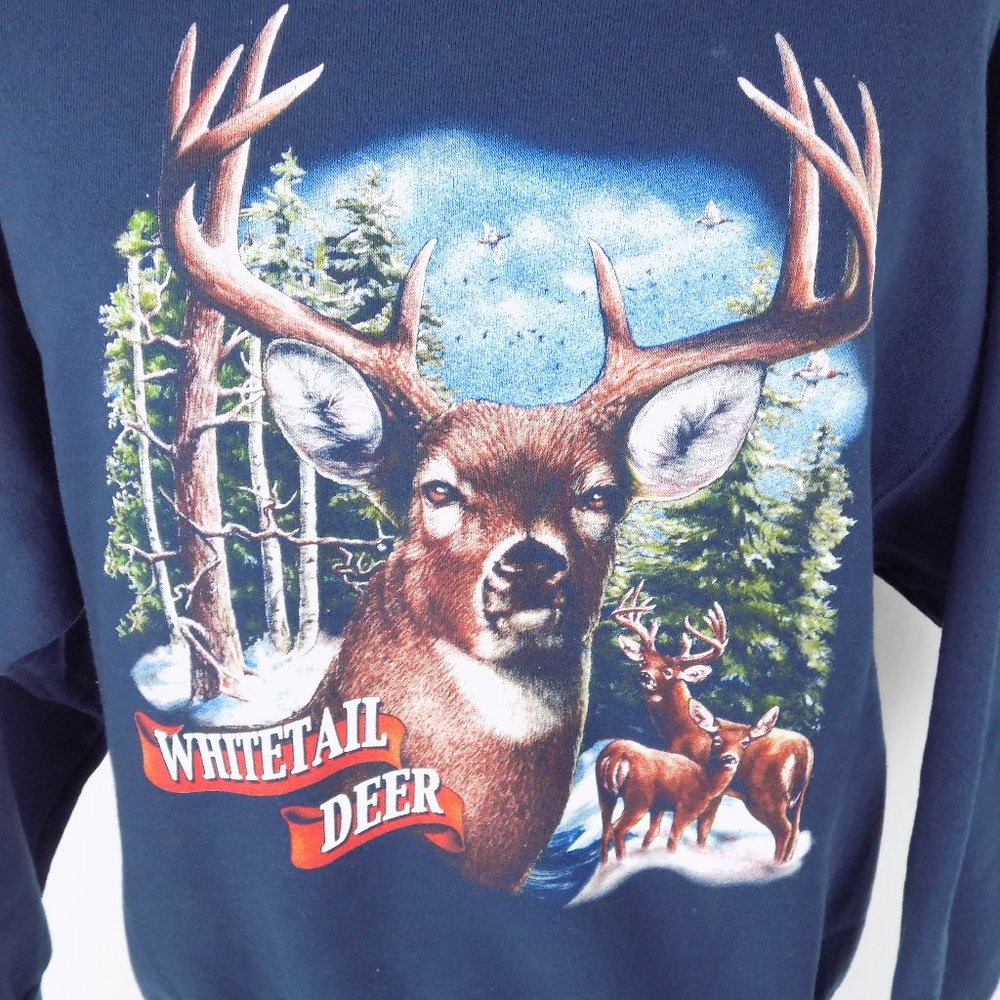 Vintage Blue WHITETAIL DEER Sweatshirt Large - Picture 8 of 8